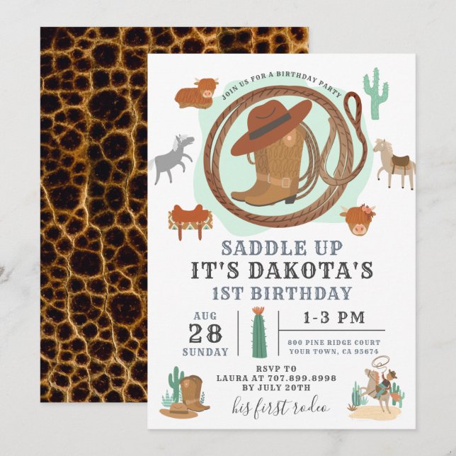 Invitation à l'anniversaire de Cowboy (Devant / Derrière)