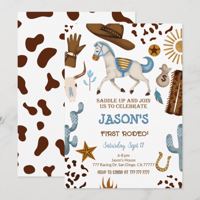 Invitation à l'anniversaire de Cowboy (Devant / Derrière)