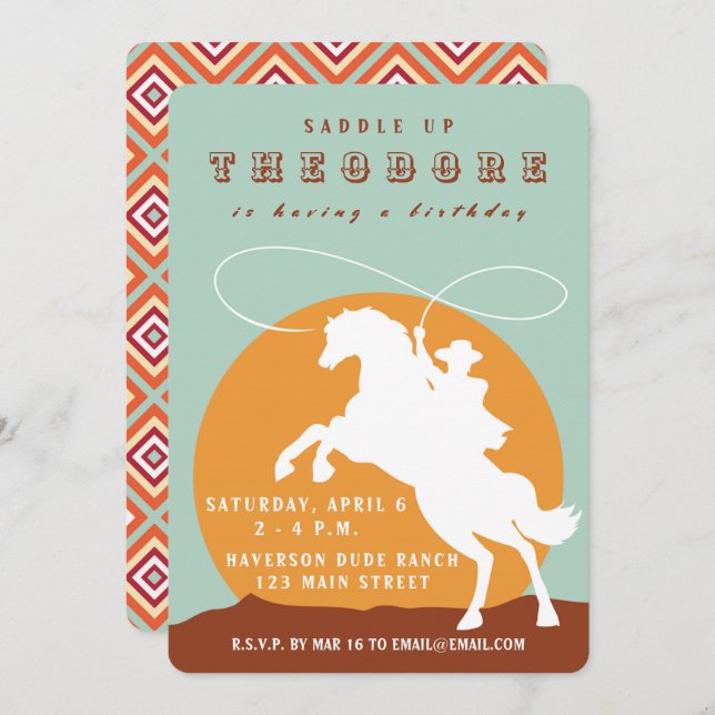 Invitation à l'anniversaire de Cowboy (Devant / Derrière)