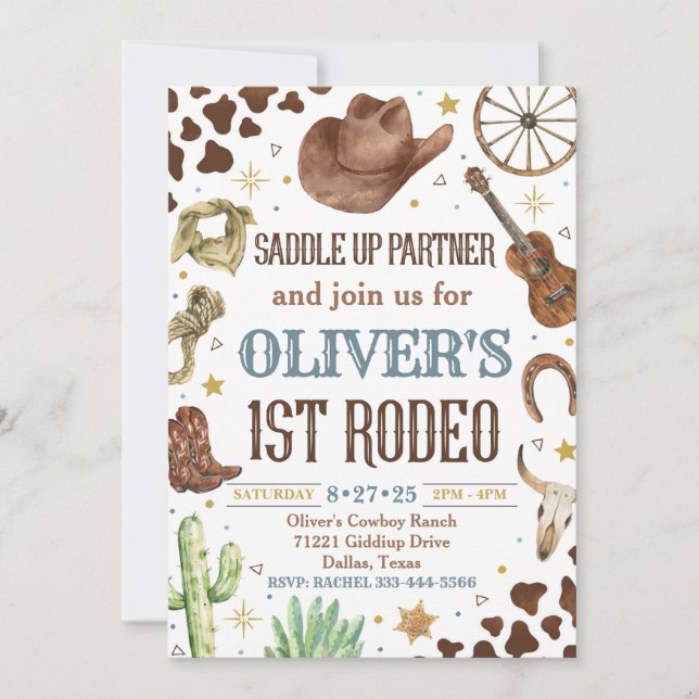Invitation à l'anniversaire de Cowboy, 1er Rodeo I (Devant)