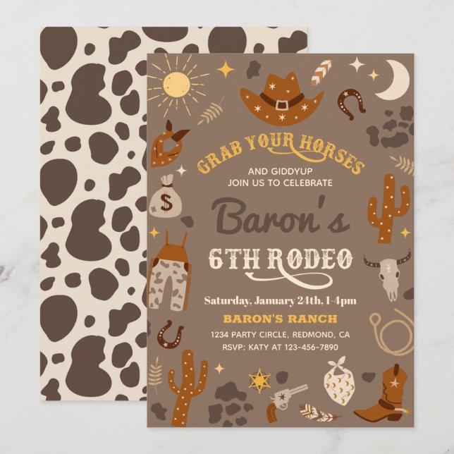 Invitation à l'anniversaire de Cowboy | 6e Invitat (Devant / Derrière)