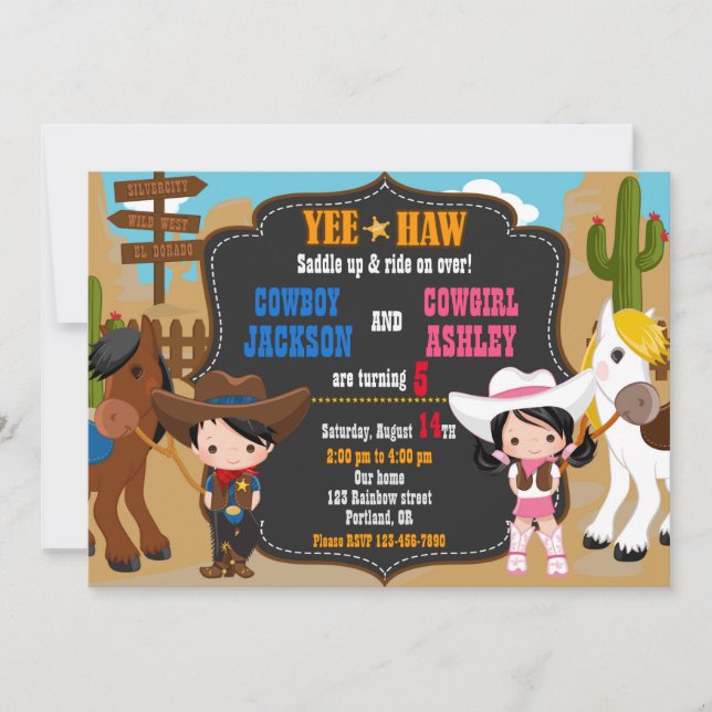 Invitation à l'anniversaire de Cowboy et Cowgirl W (Devant)