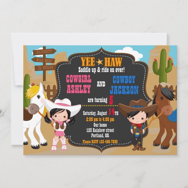 Invitation à l'anniversaire de Cowboy et Cowgirl W (Devant)