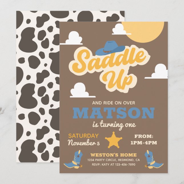 Invitation à l'anniversaire de Cowboy | Invitation (Devant / Derrière)