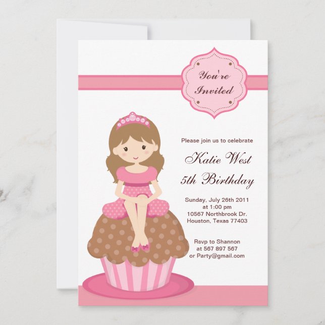 Invitation à l'anniversaire de Cupcake Princess (Devant)