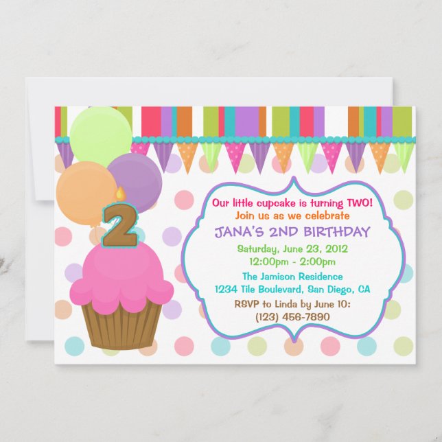 Invitation à l'anniversaire de Cute Cupcake [deux] (Devant)