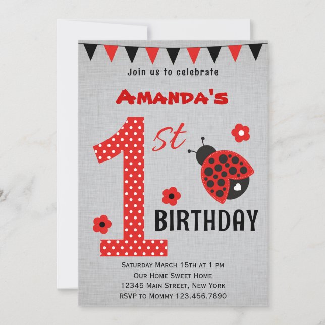 Invitation à l'anniversaire de Cute Ladybug (Devant)