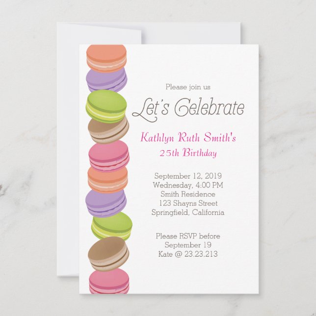 Invitation à l'anniversaire de Cute Macaron (Devant)