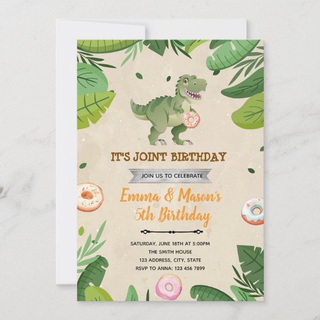 Invitation à l'anniversaire de Donut et dinosaure (Devant)