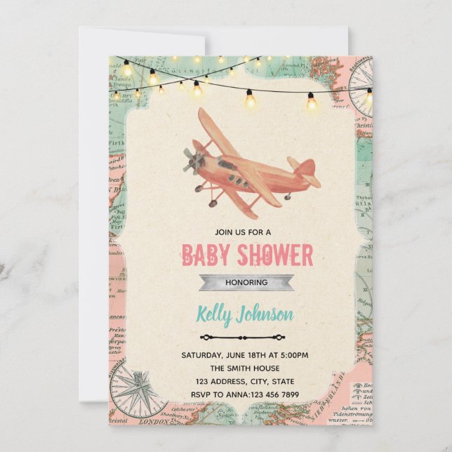 Invitation à l'anniversaire de douche d'avion de v (Devant)