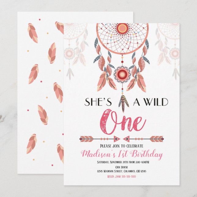 Invitation à l'anniversaire de Dream Catcher Wild  (Devant / Derrière)