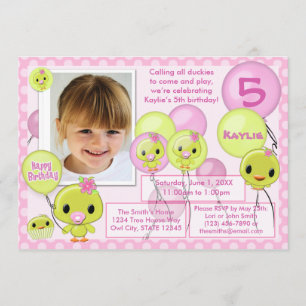 Invitation à l'anniversaire de Duck Ducky jaune ro