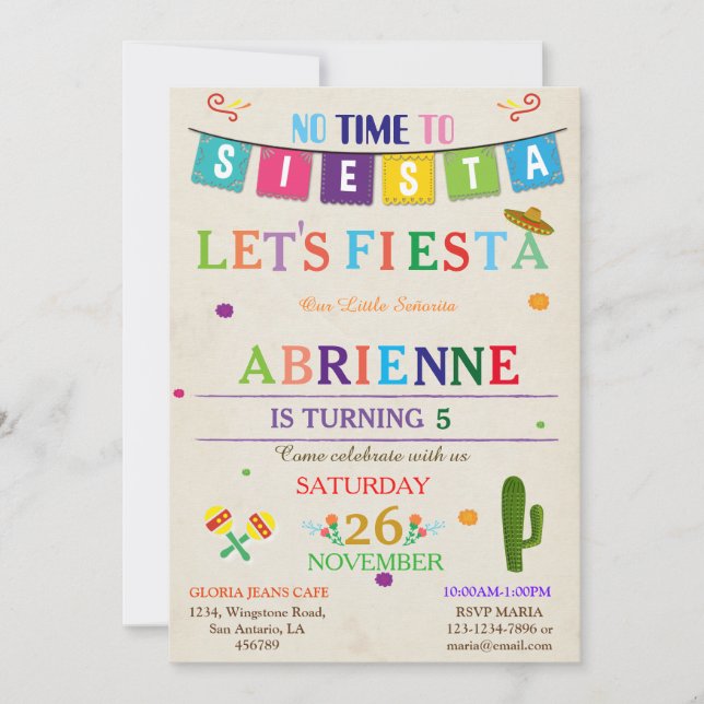 Invitation à l'anniversaire de Fiesta (Devant)
