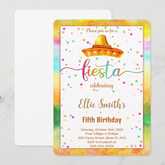 Invitation à l'anniversaire de Fiesta modifiable (Devant / Derrière)