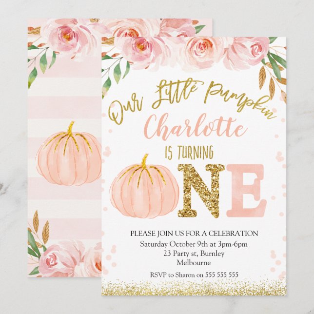 Invitation à l'anniversaire de Floral Fall Little  (Devant / Derrière)