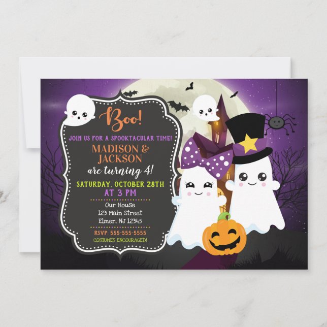 Invitation à l'anniversaire de Ghosts Halloween po (Devant)