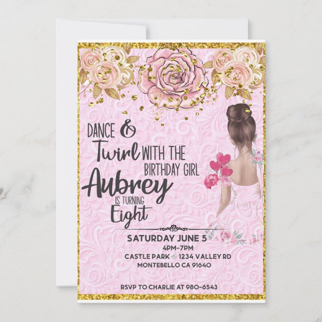 Invitation à l'anniversaire de Girl Ballerina (Devant)