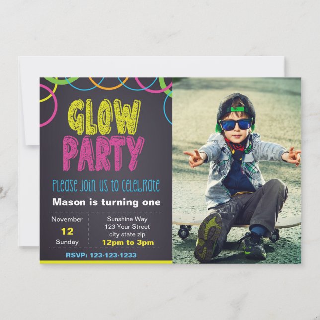 Invitation à l'anniversaire de Glow Party avec pho (Devant)