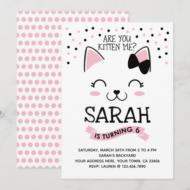Invitation à l'anniversaire de Kitty Cat (Devant / Derrière)