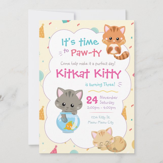 Invitation à l'anniversaire de Kitty Cat Kitten (Devant)