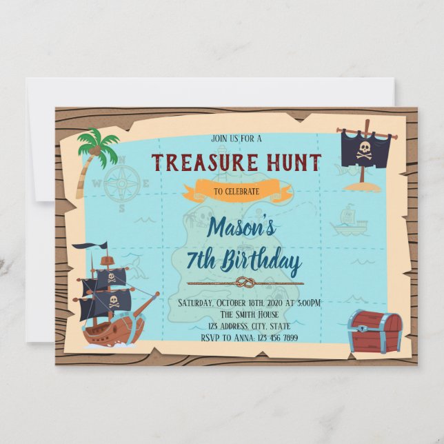 Invitation à l'anniversaire de la Chasse au trésor (Devant)
