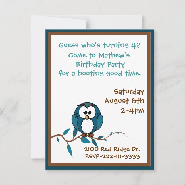 Invitation à l'anniversaire de la Chouette de dess (Devant)