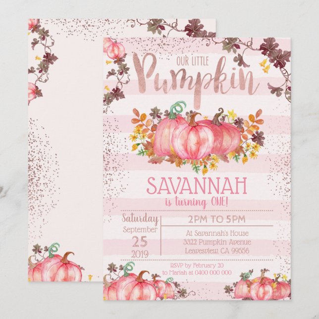 Invitation à l'anniversaire de la Citrouille fille (Devant / Derrière)