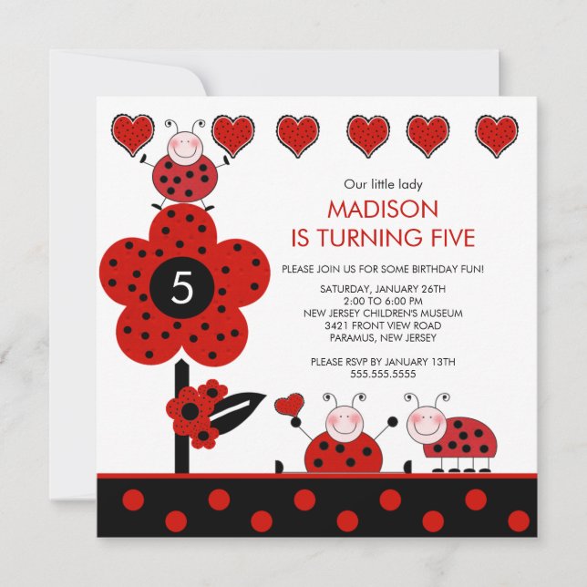 Invitation à l'anniversaire de la coccinelle rouge (Devant)