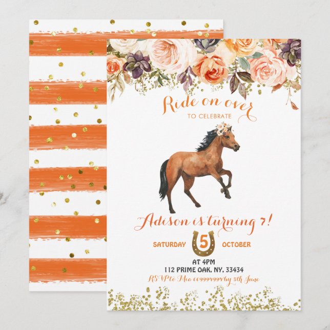 Invitation à l'anniversaire de la cow-girl du chev (Devant / Derrière)