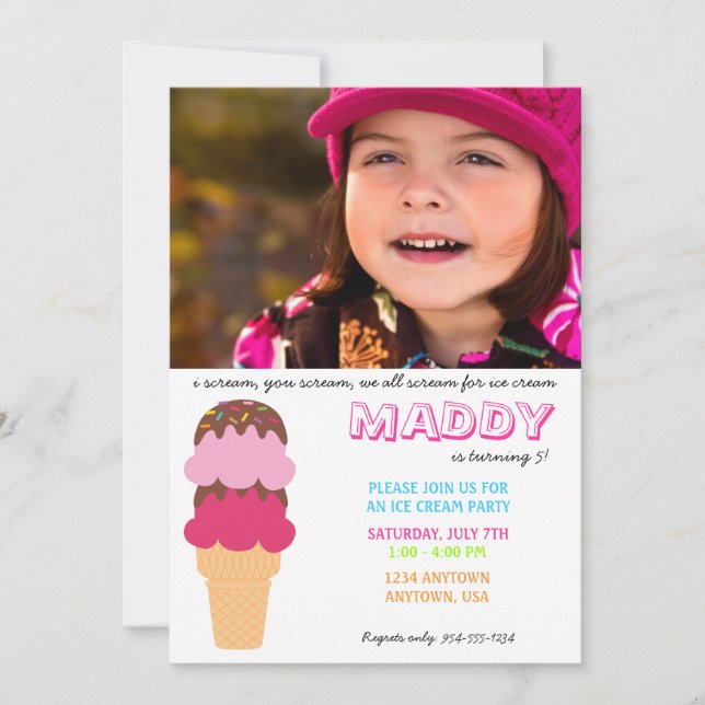 Invitation à l'anniversaire de la Crème de glace a (Devant)