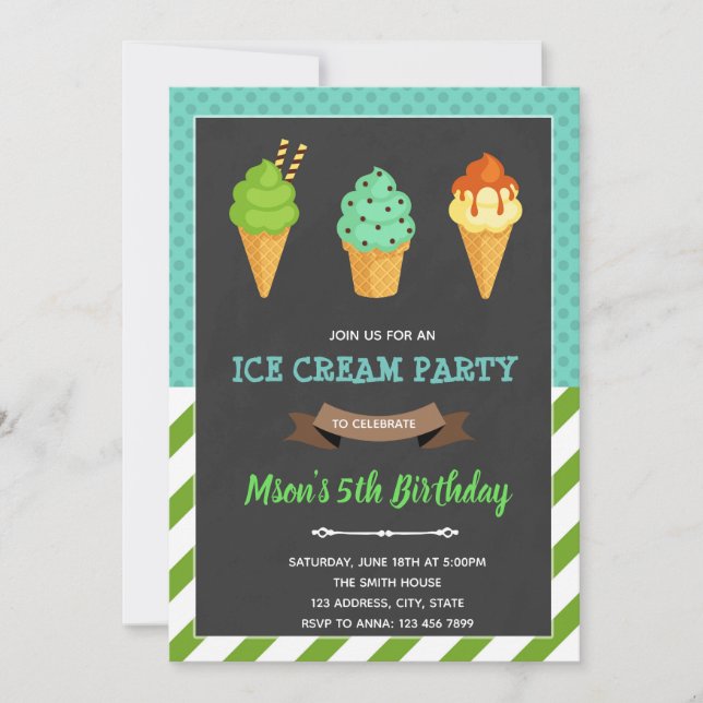 Invitation à l'anniversaire de la crème glacée (Devant)