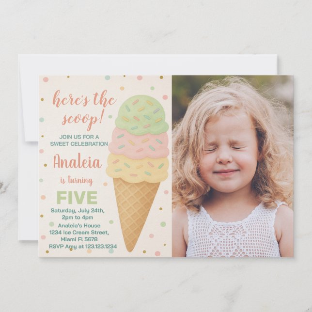 Invitation à l'anniversaire de la crème glacée mod (Devant)