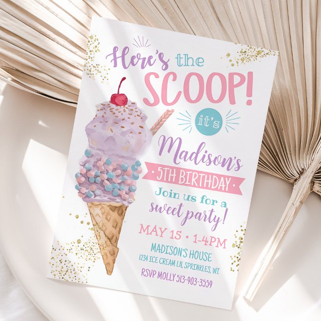 Invitation à l'anniversaire de la crème glacée, vo (Ice Cream Birthday Invitation)