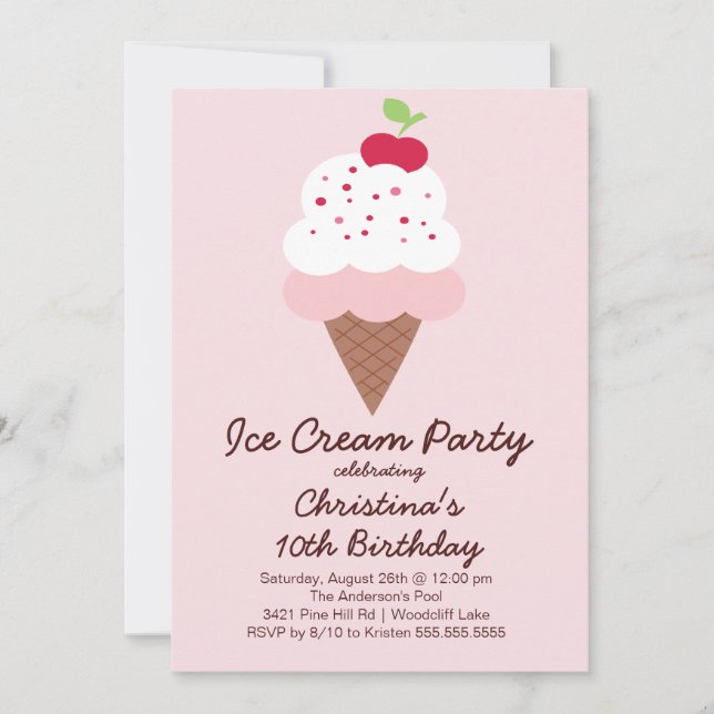 Invitation à l'anniversaire de la Cute Ice Cream (Devant)