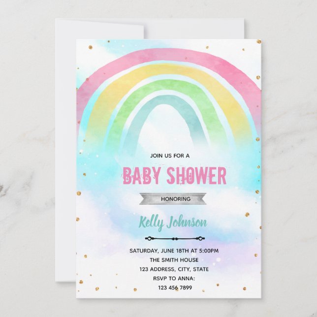 Invitation à l'anniversaire de la douche arc-en-ci (Devant)