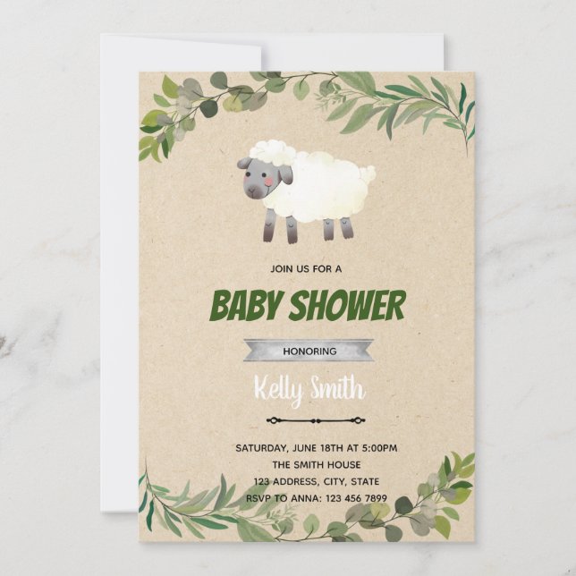 Invitation à l'anniversaire de la douche d'agneau (Devant)