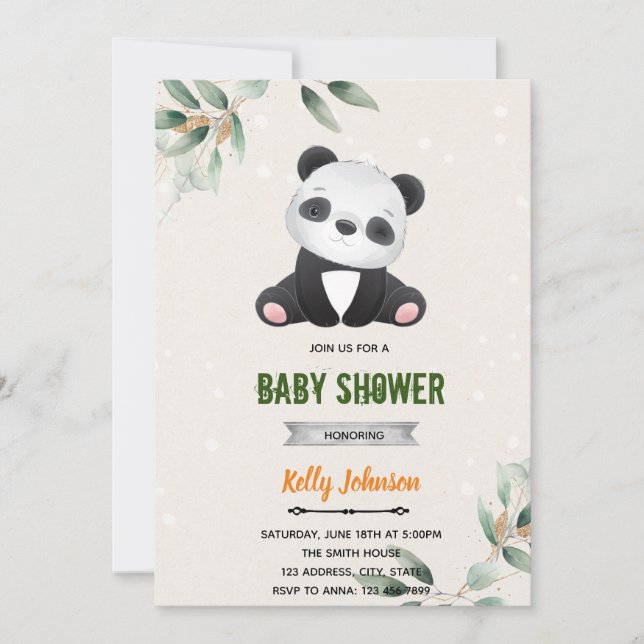 Invitation à l'anniversaire de la douche Panda (Devant)