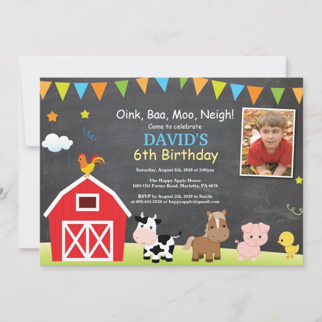 Invitation à l'anniversaire de la ferme Chalkboard (Devant)