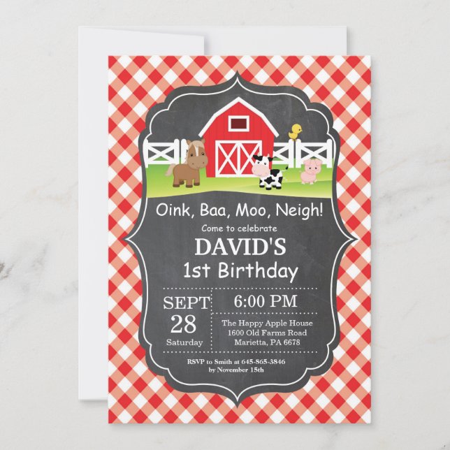 Invitation à l'anniversaire de la ferme Chalkboard (Devant)