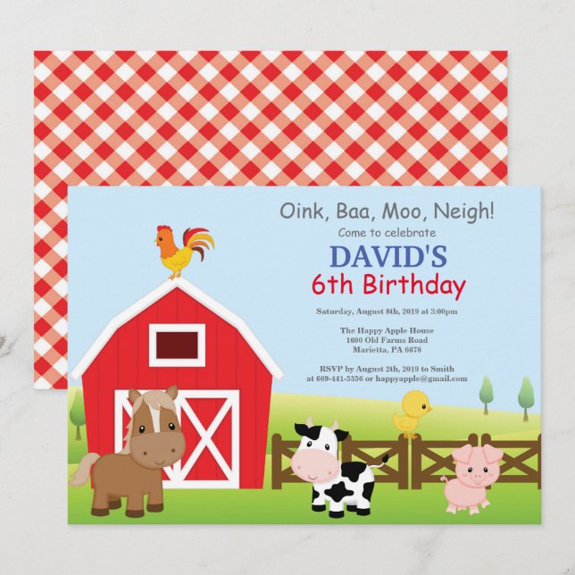 Invitation à l'anniversaire de la ferme Country Ba (Devant / Derrière)