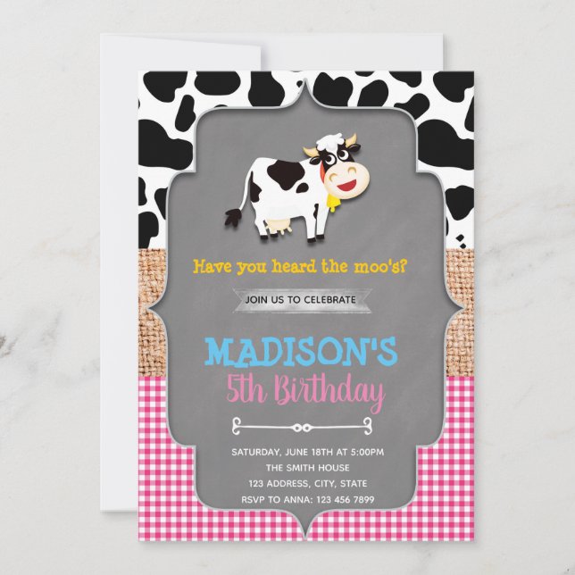 Invitation à l'anniversaire de la ferme de vache (Devant)