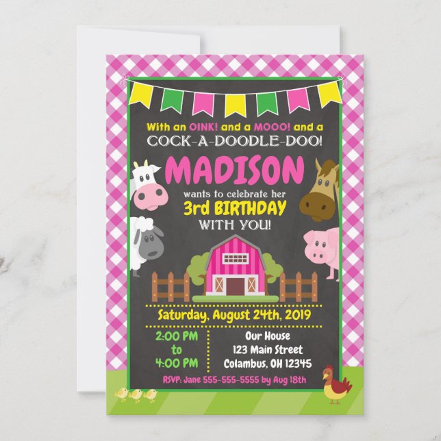 Invitation à l'anniversaire de la ferme / Fête Gir (Devant)