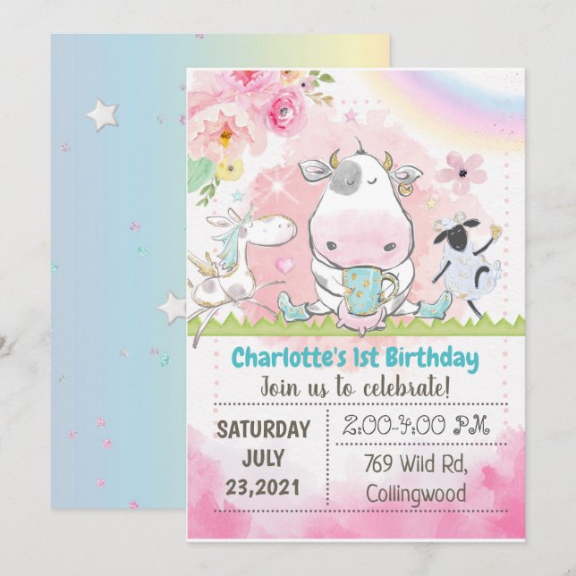 Invitation à l'anniversaire de la ferme, invitatio (Devant / Derrière)