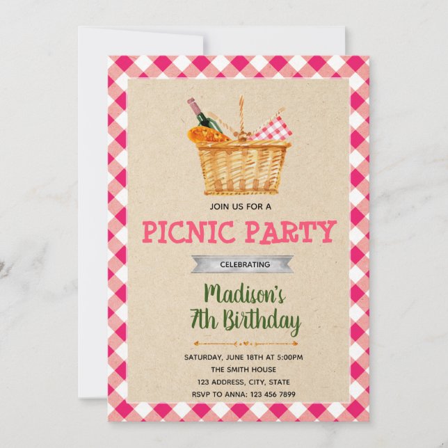 Invitation à l'anniversaire de la fête de pique-ni (Devant)