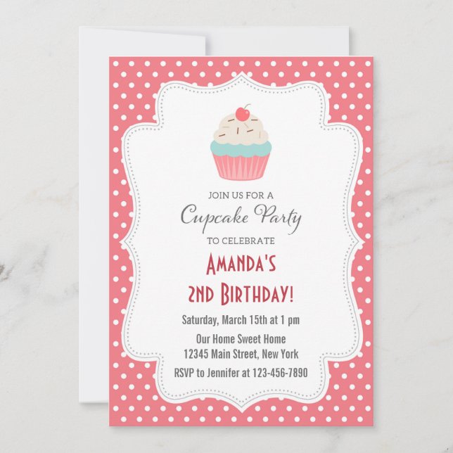 Invitation à l'anniversaire de la fête du Cupcake (Devant)