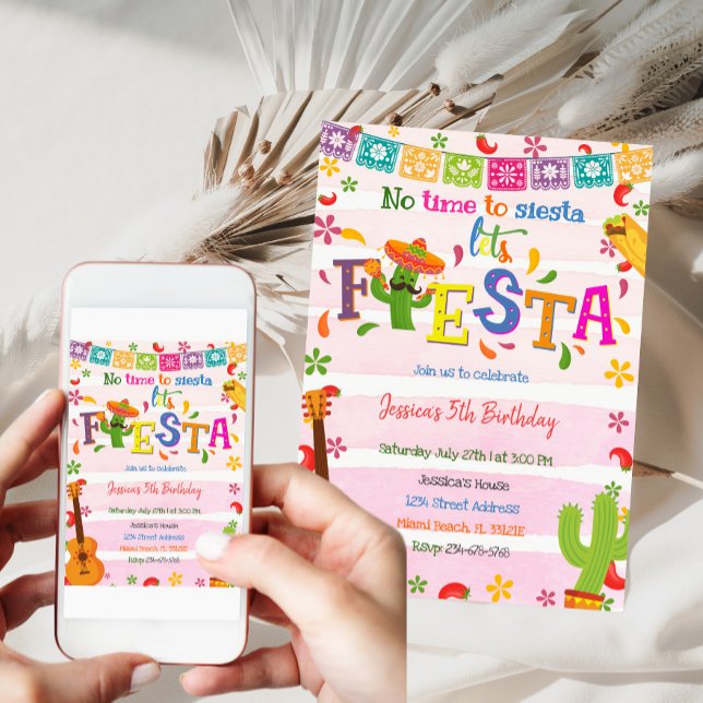 Invitation à l'anniversaire de la fête rose mexica (Créateur téléchargé)