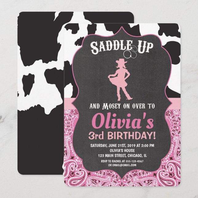 Invitation à l'anniversaire de la fille bandana em (Devant / Derrière)
