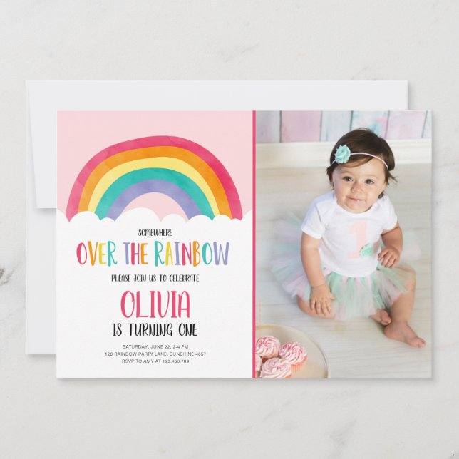 Invitation à l'anniversaire de la fille rose arc-e (Devant)