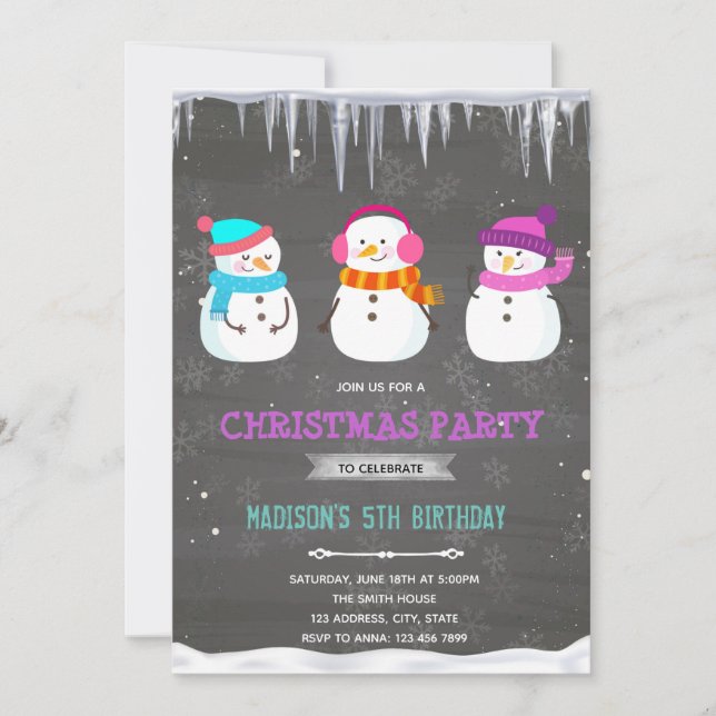 Invitation à l'anniversaire de la fille snowman (Devant)
