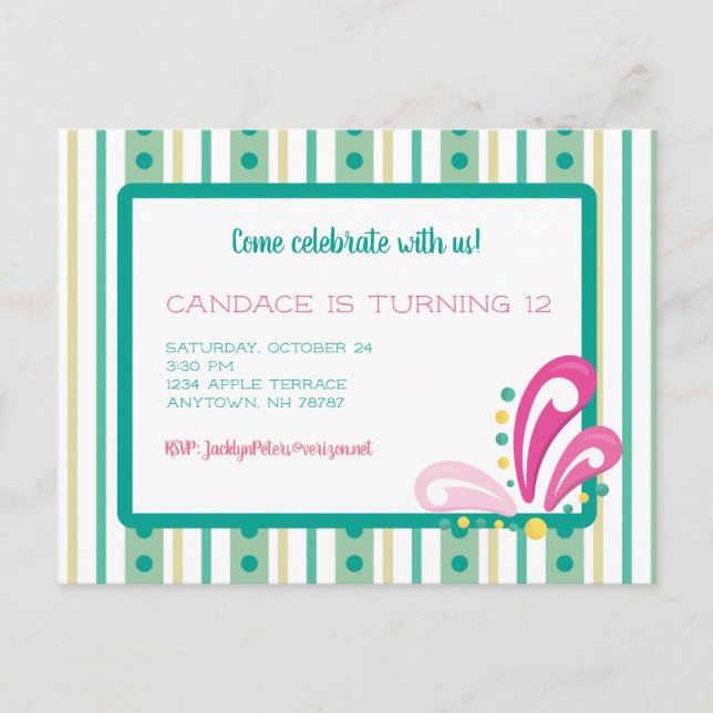 Invitation à l'anniversaire de la fille Tween (Devant)